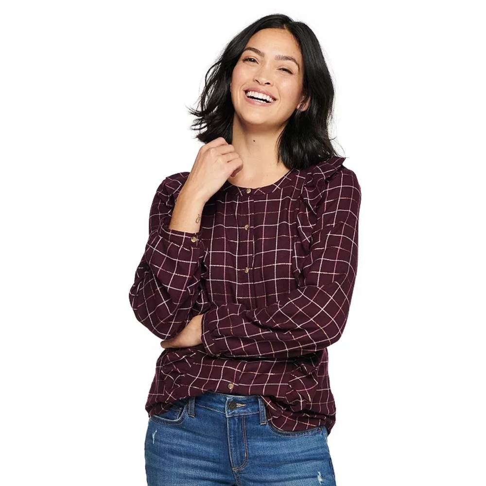 Sonoma Burgundy Plaid Button-Down Shirt